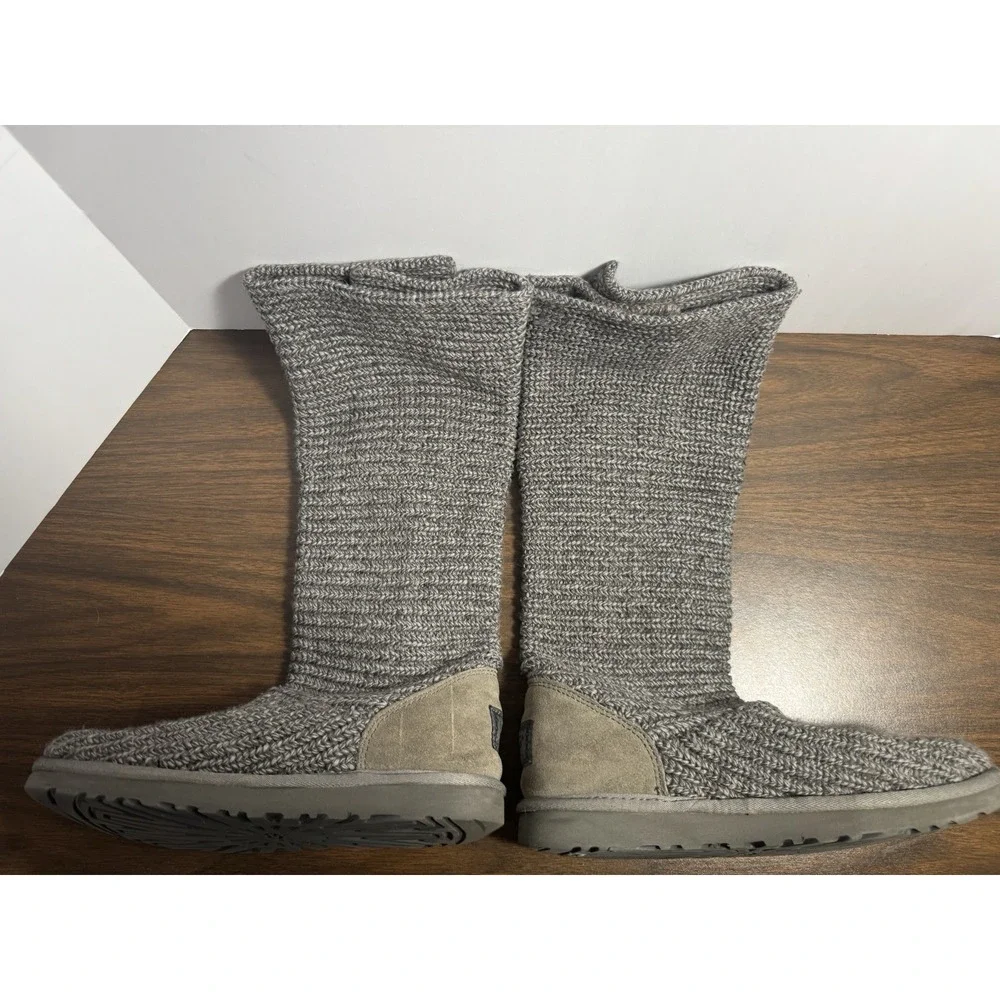 UGG Classic Cardy Knit Boots Women Size 8 Gray Tall‎ Roll Down 5819 Fold Over
